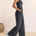 ANRABESS Jumpsuits for Women Dressy Casual Summer Sleeveless Rib Knit Wide Leg Jumper Romper One Piece Outfits with Pockets Dark Grey Medium (Gray, M)