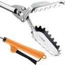 FTH All Stainless Steel Grabber Reacher Pickup Tool Heavy Duty Trash Picker Log BBQ Fireplace pits Snake Tongs Plogging tool (48 Inch)