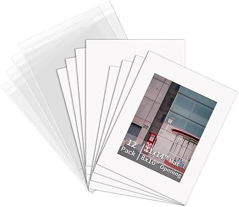 ZBEIVAN 11x14 White Picture Mats with Core Bevel Cut Frame Mattes for 8x10 Pictures with Backing Bags - Pack of 12