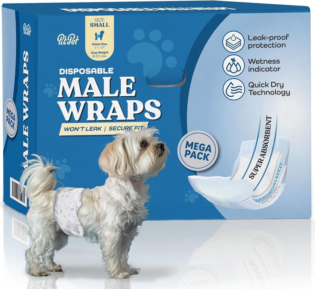 Comfortable Male Dog Diapers - 30-Pack Super Absorbent Disposable Male Dog Wraps- FlashDry Gel Technology, Wetness Indicator Doggie Diapers- Leakproof Belly Wraps for Incontinence, Excitable Urination