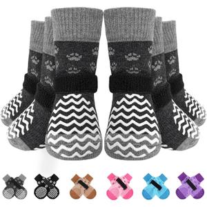 EXPAWLORER 6Pcs Anti Slip Dog Socks to Prevent Licking Paws, Dog Shoes for Hot Pavement Double Sides Dog Boots & Paw Protectors Booties for Hardwood Floors with Dogs (Grey) L