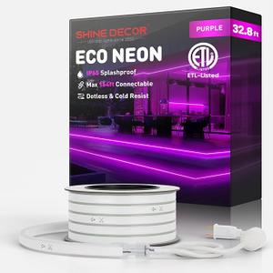 Shine Decor LED Rope Lights AC 120V, Connectable & Cuttable Dotless 120LEDs/M Eco Neon Strip Lighting, ETL IP65 Waterproof & Weather-Resistant for Home Commercial, 8x16mm, Purple, 16.4FT
