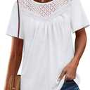 WIHOLL Womens Tops Short Sleeve Lace Shirts Summer Spring Tops Boho Trendy Beach Vacation Clothes Loose Fit (White, M)