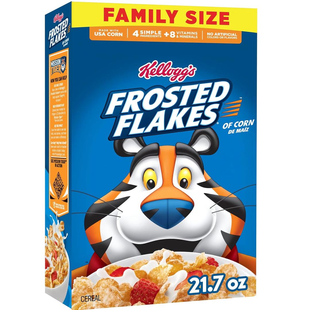 Kellogg's Frosted Flakes Breakfast Cereal, Fat Free, Family Size, 21.7 oz (1.36 Pound (Pack of 1)), Best By Oct. 25, 2025