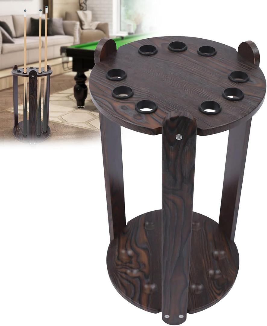 LYNICESHOP Pool Stick Holder Floor Stand, 9-Hole Billiard Rack, Wooden Billiard Cue Stand, For storing pool cues, fishing rods, golf clubs (9 HOLES ROUND)