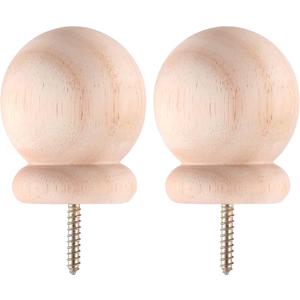 2 Pack 3" Round Wood Ball Curtain Rod Finial with Screw Newel Post Cap Wooden Finials Decorative for Bed Post DIY Crafts