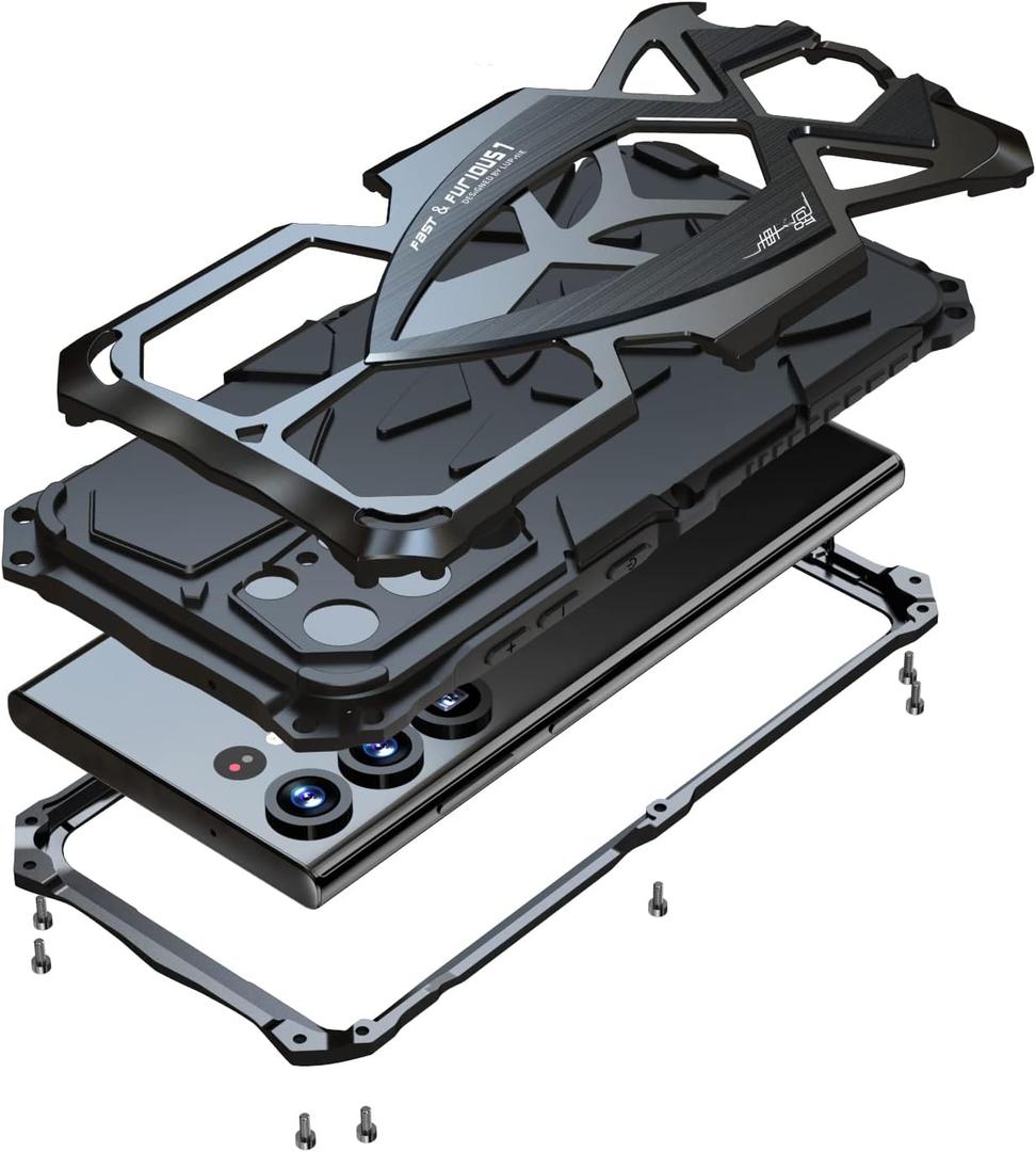 Lunivop for Samsung Galaxy S23 Ultra Case 6.8 '' Metal Hard Phone Case Cover Case para Screw with Camera Protection Heavy Duty metalicas Military Grade Black