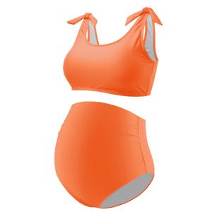 GINKANA Maternity Bikini Set Two Pieces Pregnancy Bathing Suits Shoulder Straps High Waisted Summer Swimwear,Orange,S (Orange, S)