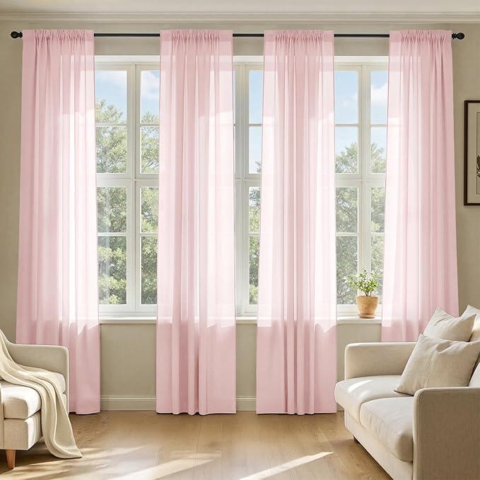 MIULEE Blush Pink Sheer Curtains 72 Inches Long, 4 Panels Set, Light Filtering Rod Pocket Voile Drapes for Living Room and Bedroom, Airy Soft Fabric Window Treatments, 42 x 72 Inches