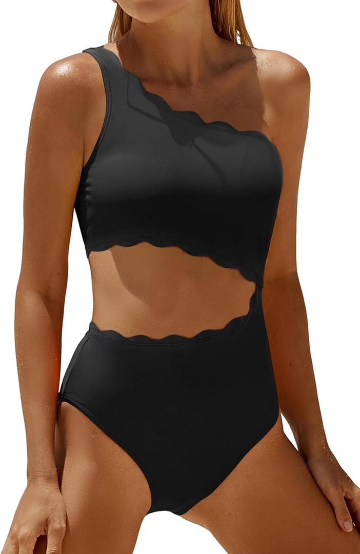 Women's One Piece Swimsuit- One Shoulder Bathing Suit Cutout Tummy Control Swimwear