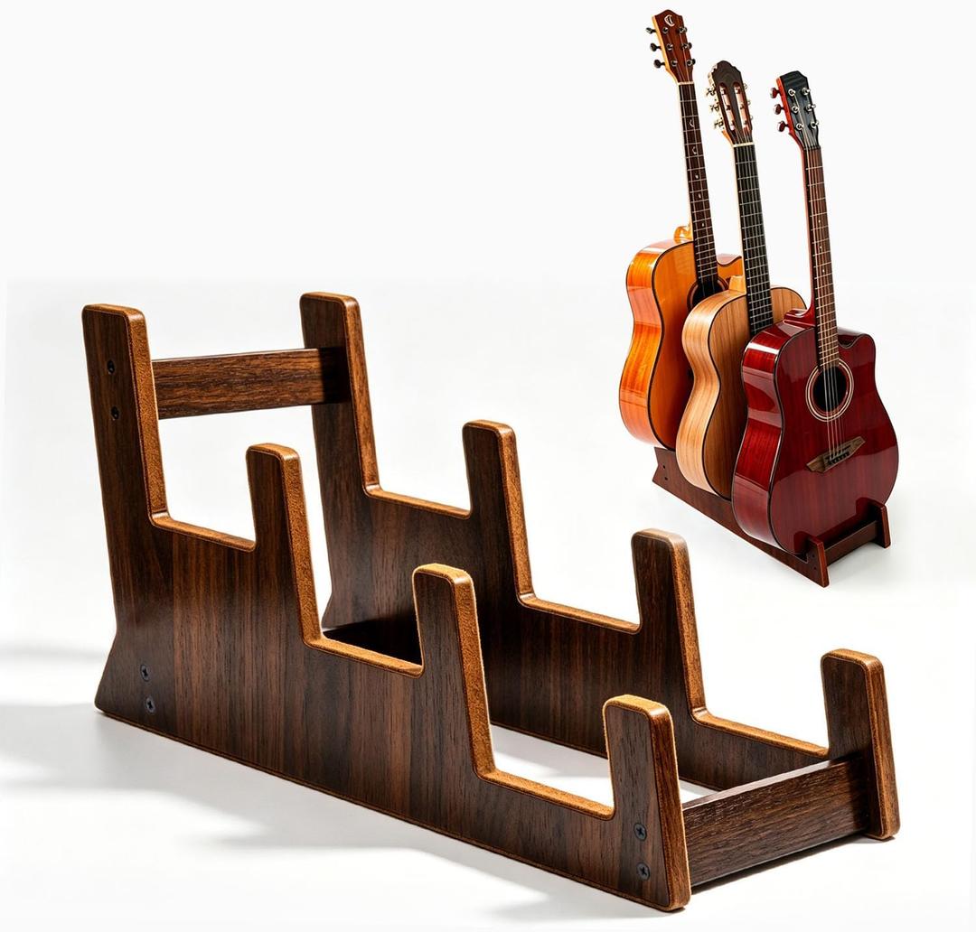 Guitar Stand,Sturdy 3-Holder Black Walnut Wooden Guitar Stand Space-Saving