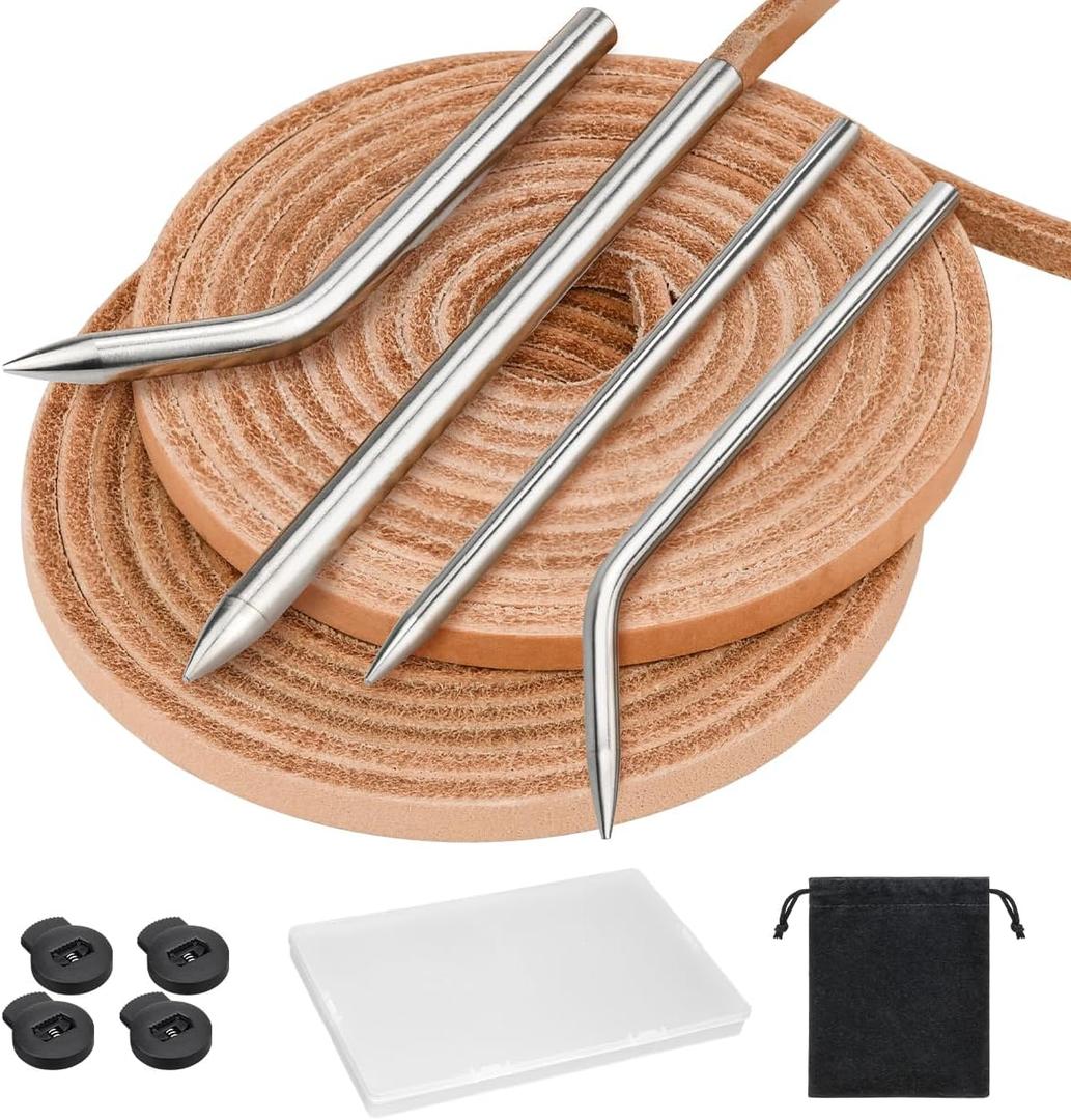 Mellbree Baseball Glove Lace Kit, 2 Leather Laces 4 Needles, Portable Softball Glove Lace Kit with 4 Locks and Storage Box Mitt Repair Kit (Tan)