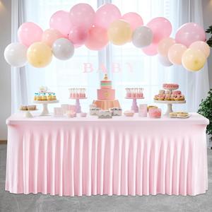 PARTISKY Pink Spandex Tablecloth for 4ft Rectangle Tables, Stretchable Table Cover Skirt for Folding Tables Weddings Parties Banquets Events Trade Shows and Dessert Table, 48" x 24"