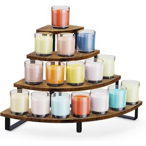 ELITEROO Tiered Display Stand, Wooden Display Risers, 4 Tier Display Shelf for Vendors Retail Craft Show Market, Table Top Display Rack for Cupcakes Perfume Figures Candles Makeup, Curved Corner