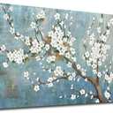 yearainn Elegant Flowers Canvas Wall Art - Plum Blossom Pictures for Wall Decor Rustic Turquoise Canvas Painting Nature Printing Artwork for Living Room Bedroom Home Office Wall Decoration 20" x 40"
