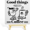 4 x Coffee Table Decor, Bar Decoration Cafe Station Kitchen Home Decor Wooden Sign, Coffee Lover Gifts for Women Men, Good Things