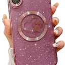 2 x Compatible for iPhone 16 Case Glitter Clear Paw Love Heart Compatible with MagSafe, Camera Lens Protection Soft Slim Thin Magnetic Bling Phone Case - Pink