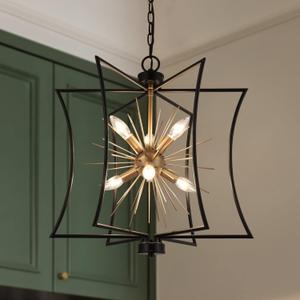 ZEVNI Black and Gold Chandelier, 6-Light Chandelier Light Fixture, 20.5" Dia Gold Sputnik Geometric Chandelier for Entryway, Foyer, Dining Room, Living Room