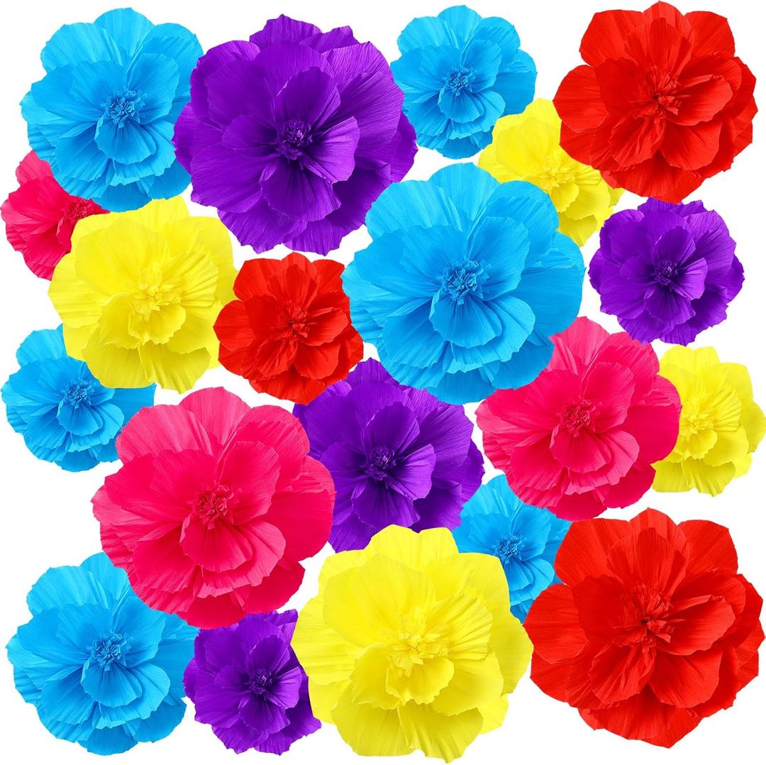 Hsei 19 Pcs Mexican Crepe Paper Flowers 8" 10" 12" Crepe Paper Mexican Flowers Tissue Large Colorful Fiesta Decoration for Wedding Wall Decoration