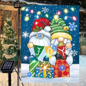 Lighted Christmas Garden Flag for Outside, Gnomes Garden Flag, Winter Yard Flag 12x18 Double Sided for Outdoor Yard Porch Lawn Decoration