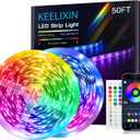 KEELIXIN LED Lights Music Sync RGB LED Strip Lights with APP & Remote Control (50ft-2rolls)