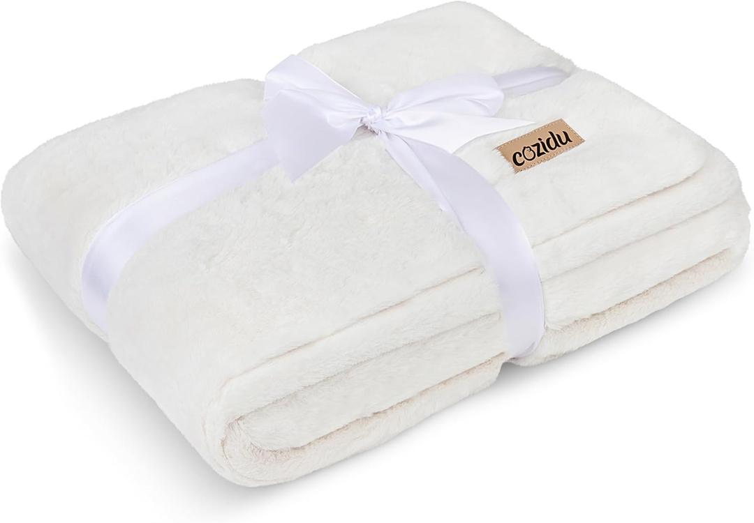 Faux Fur Throw Blanket  50" x 60" Double Sided Cozy Plush Blanket for Sofa, Couch, Bed, Chair  Functional Stylish All Season Soft Fluffy Luxury Machine Washable Blankets  Snow