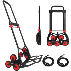 Stair Climbing Hand Truck and Dolly Heavy Duty 330 LB Capacity, Folding Hand Truck Stair Climber Cart with Telescopic Handle and 2 Bungee Cords, Portable Stair Climbing Dolly Cart for Easy Moving (Black)