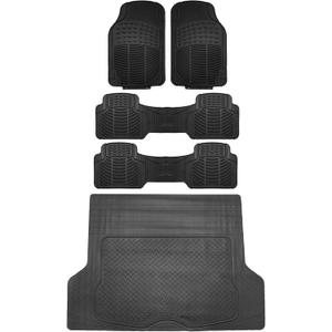 FH Group Climaproof Trimmable Non-Slip Vinyl Floor Mats 3 Row Set - Universal Fit for Cars Trucks and SUVs (Black) F11306 + F16400
