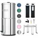 Purewell 3-Stage 0.01μm Ultra-Filtration Gravity Water Filter System, 304 Stainless Steel Countertop System with 2 Filters, Metal Water Level Spigot and Stand, Reduce 99% Chlorine, 2.25G, PW-OB-K