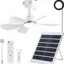Solar Ceiling Fan Light with Remote, 30000mAh Portable solar lights outdoor with 20W Solar Powered Fan, 3 Speeds, solar fans with Light for Patios, Canopy, Shed, RV, Porch and Chicken Coop
