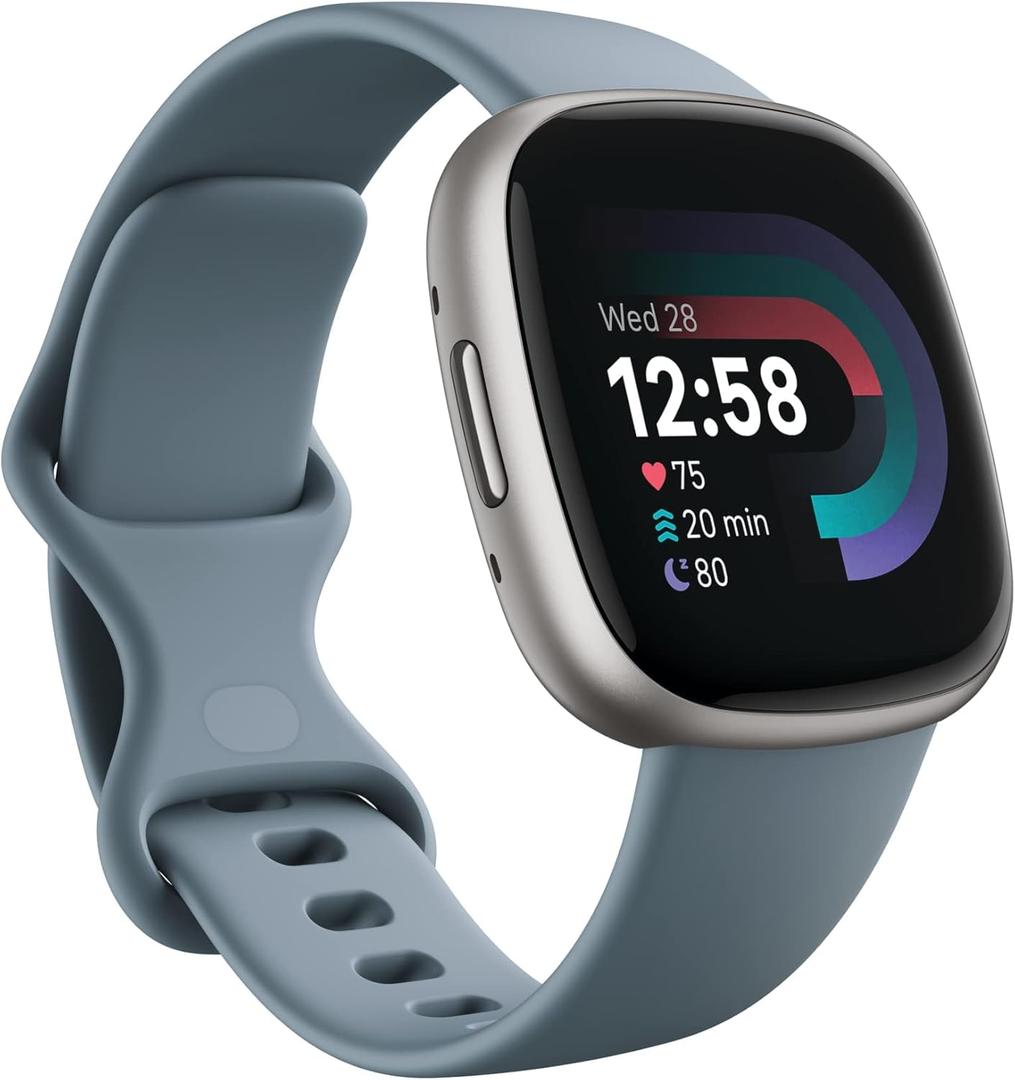Fitbit Versa 4 Fitness Smartwatch with Daily Readiness, GPS, 24/7 Heart Rate, 40+ Exercise Modes, Sleep Tracking and more, Waterfall Blue/Platinum, One Size (S & L Bands Included) 