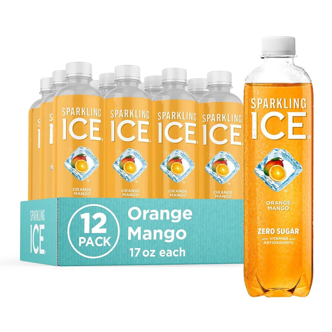 Sparkling Ice, Orange Mango Sparkling Water, Zero Sugar Flavored Water, with Vitamins and Antioxidants, Low Calorie Beverage, 17 fl oz Bottles (Pack of 12) (EXP 09/23/26)