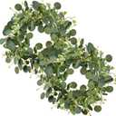 LSKYTOP 2PCS Green Eucalyptus Wreaths 12'' Artificial Spring Summer Eucalyptus Leaf Wreaths with Berries for Home Farmhouse Front Door Decor