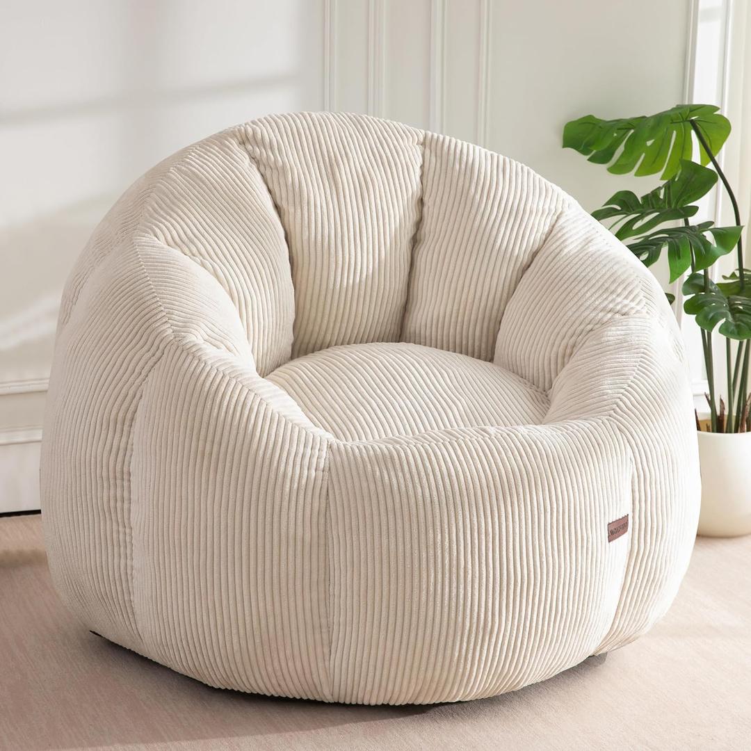MAXYOYO Bean Bag Chair for Adults, Oversized Pumpkin-Shaped Boneless Chair | Oversized Bean Bag Chair Comfy and Lazy Boneless Chair for Dorm, Living Room, Bedroom, Beige