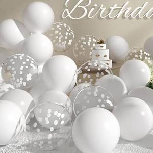 SUWEN White Balloons and Confetti Balloons Set 47PCS Latex Helium White Balloon for Birthday Anniversary Party Decorations