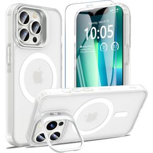 Fin2feel for iPhone 13 Pro Case with Screen Protector, Compatible with MagSafe, Magnetic Phone Case with Camera Stand Protective Shockproof Matte Cover Case for iPhone 13 Pro (Clear) Fin2feel for iPhone 13 Pro Case with Screen Protector, Compatible with MagSafe, Magnetic Phone Case with Camera Stand Protective Shockproof Matte Cover Case for iPhone 13 Pro (Clear)