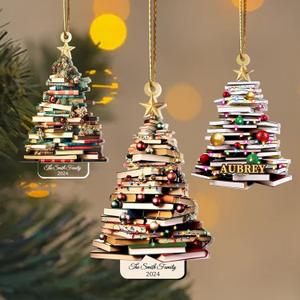 Personalized Book Ornament, Custom Book Ornaments for Christmas Tree, 2025 Acrylic Book Tree Decoration, Booklovers Gift for Bookworm, Book Club, Bookish, Library (Style 1)