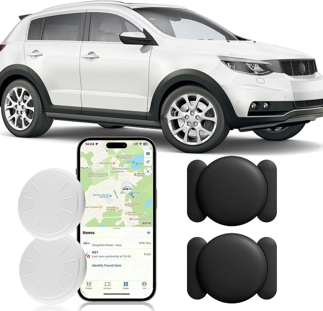 Tracker Device for Vehicles,GPS Car Tracker,No Monthly Fee Anti-Lost Car Locator Works with Find My(iOS Only),Mini Hidden Car Tracker with Magnetic Case (Black,2PCS)