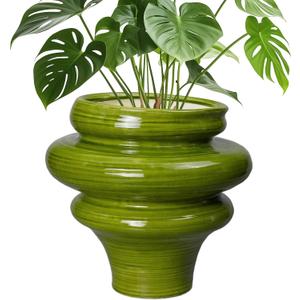 Ceramic Pot for Plants 11 Inch - Plant Pot for Indoor Outdoor, Decorative Bonsai Planter with Drainage Hole, Flower Pots for Office, Gift for Men Women, Green, 11.2 x 10.6 Inch