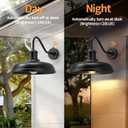 16 Inch Dome Dusk to Dawn Gooseneck Barn Light Outdoor, Large Farmhouse Exterior Light Fixture Wall Mount, Industrial Outdoor Wall Sconce Outside Lantern for House, Porch, Garage, Entryway, Black, 16 Inch Diameter