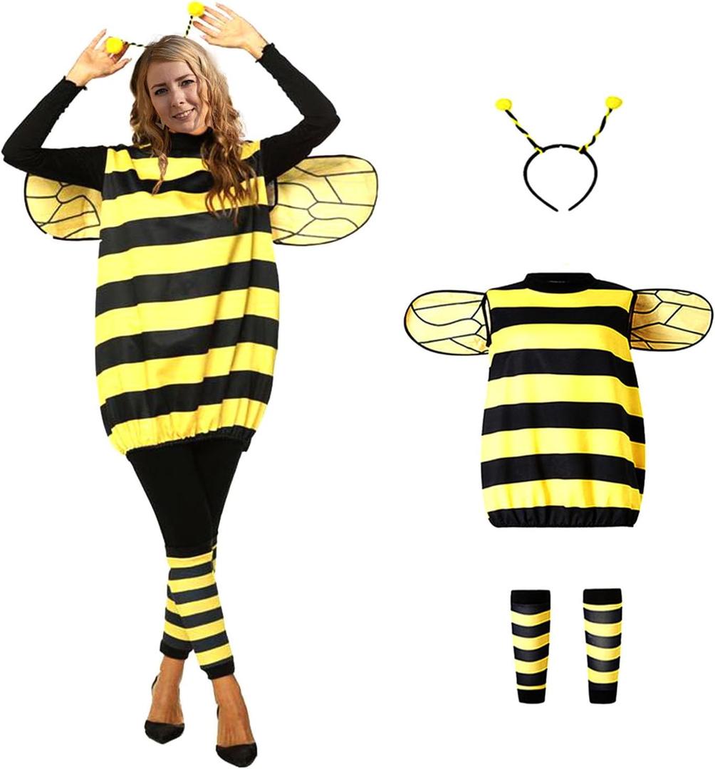 TUSAUW Bee Costume Toddler Halloween Costumes for Girls Womens Kids Adults Halloween Cosplay Costume Role Play Dress Up with Headband Jacket Wings Leggings for Halloween Theme Party(Size L)