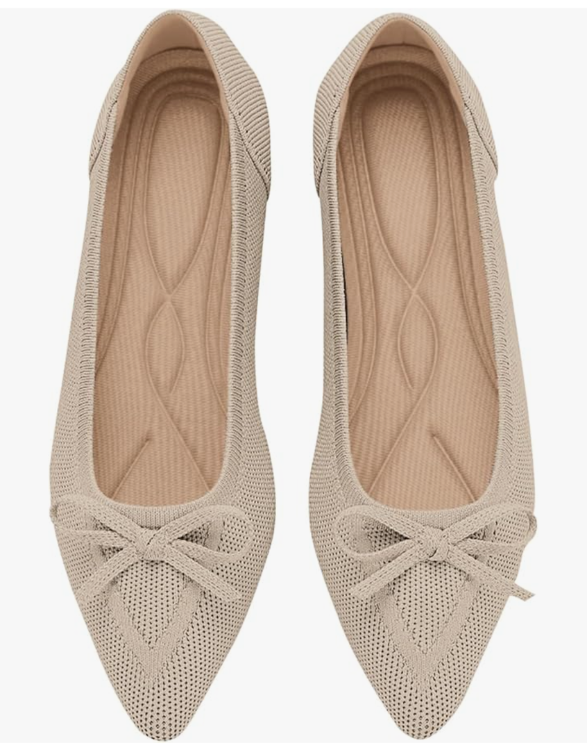 Women's Flats Pointed Toe Bow Knit Ballet Shoes Comfortable Dressy Mesh Slip On Flat Size 40, Beige
