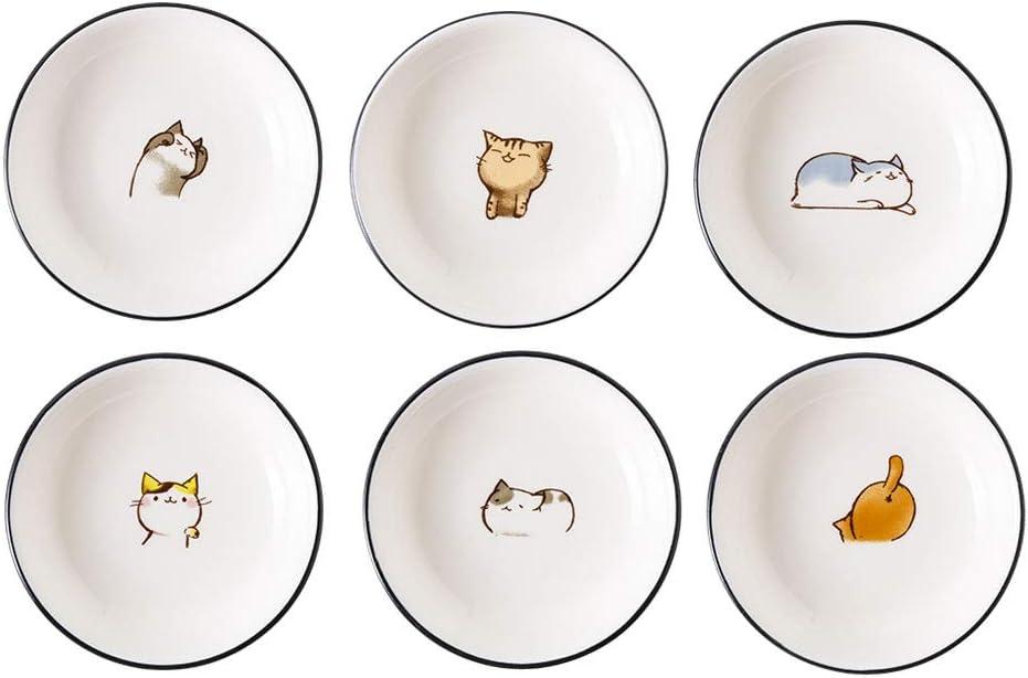 FUYU 6pcs Cute Cat Multipurpose Ceramic Sauce Dish Seasoning Dishes Sushi Dipping Bowl Appetizer Plates