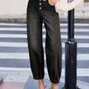 Dokotoo Harem Jeans for Women Button Front Casual Trendy Loose Fit Baggy Denim Pants with Pockets