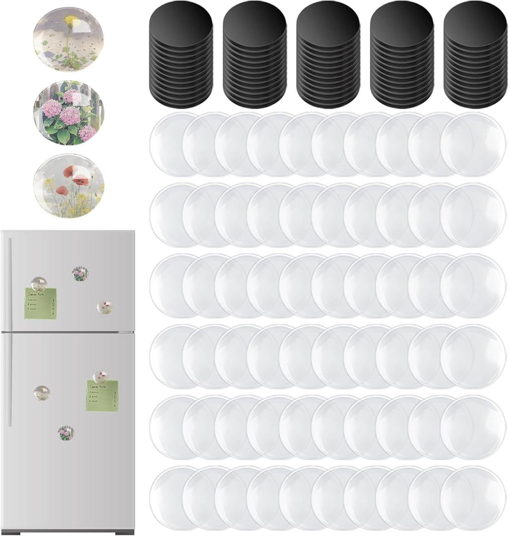 120 Pcs Round Craft Magnets Set with Adhesive Backing & Transparent Clear Glass Cabochons for DIY Crafts, Fridge & Refrigerator Decoration (1 Inch)