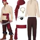 Spooktacular Creations Men Pirate Costume, Adult Halloween Costume Renaissance Medieval Viking Pirate Costume for Cosplay (XX-Large, Beige Brown)