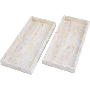 PEMAR Set of 2 Mother of Pearl Bathroom Tray for Counter, 11" Wooden Vanity Tray for Perfume Makeup Kitchen Sink Countertop Organizer, Toilet Tank Tray, Valet Tray (White Tiles)