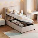 Bellemave Twin Size Lift Up Storage Bed,Upholstered Platform Bed with Hydraulic Storage System,Vertical Stripe Headboard,Beige