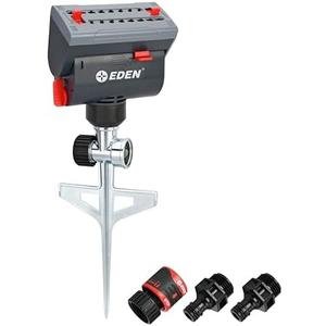 Eden 94145 4-Way Adjustable Mini Turbo Oscillating Sprinkler with Step Spike Gear Drive, Heavy Duty, Gardening Watering System, Garden&Lawns, Coverage up to 4069sq.ft