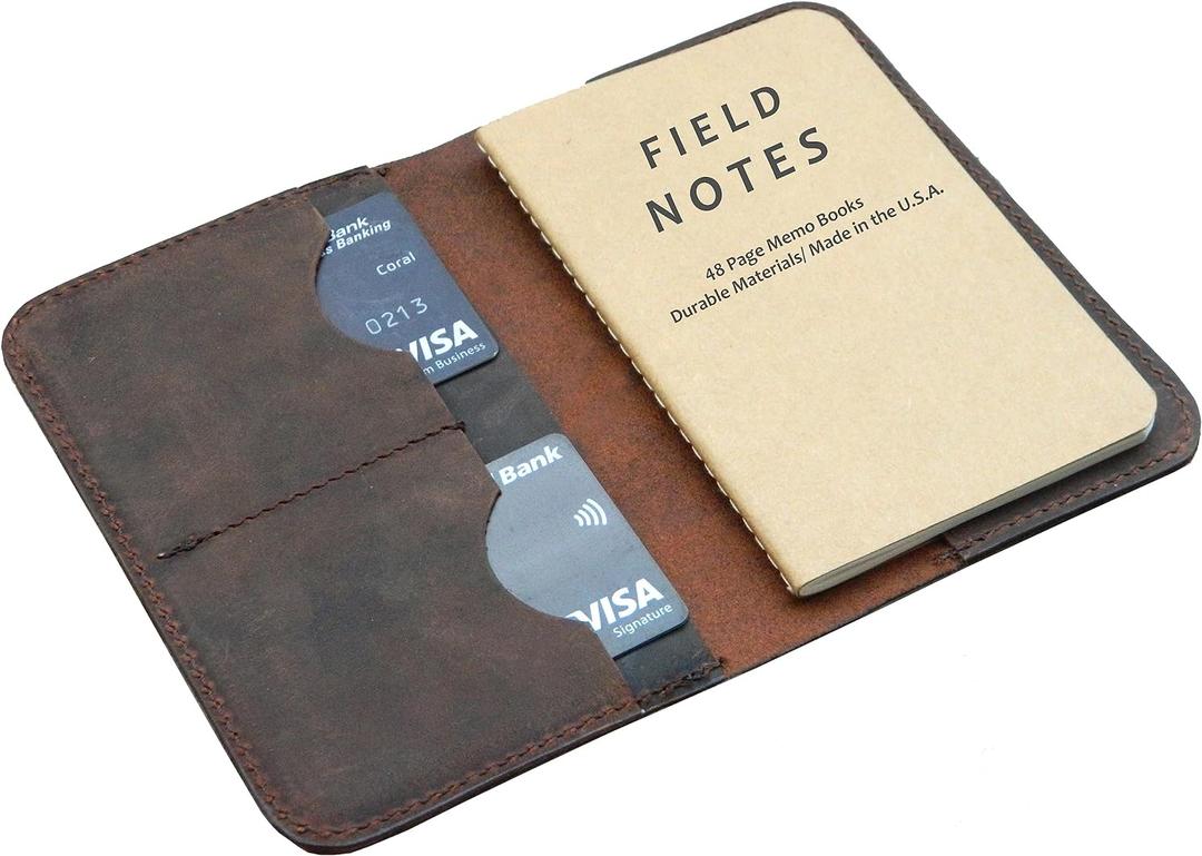 Leather Journal Cover for Field Notes Moleskine pocket Cahier Handmade for 3.5" x 5.5" Notebooks/passport holder (Crunch Brown)
